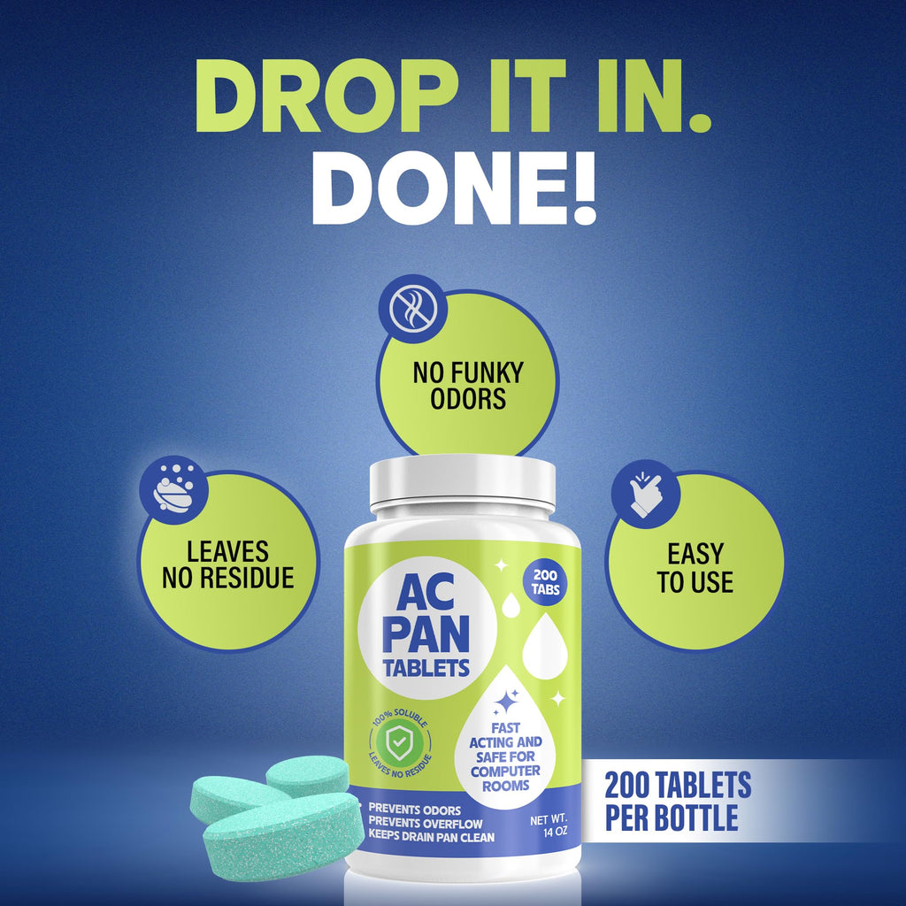 HVAC Drain Line Cleaner- Prevents Odors, Keeps HVAC Drain Pan Clean, Prevents Overflow, No residue | One Tablet Lasts up to 4 Weeks