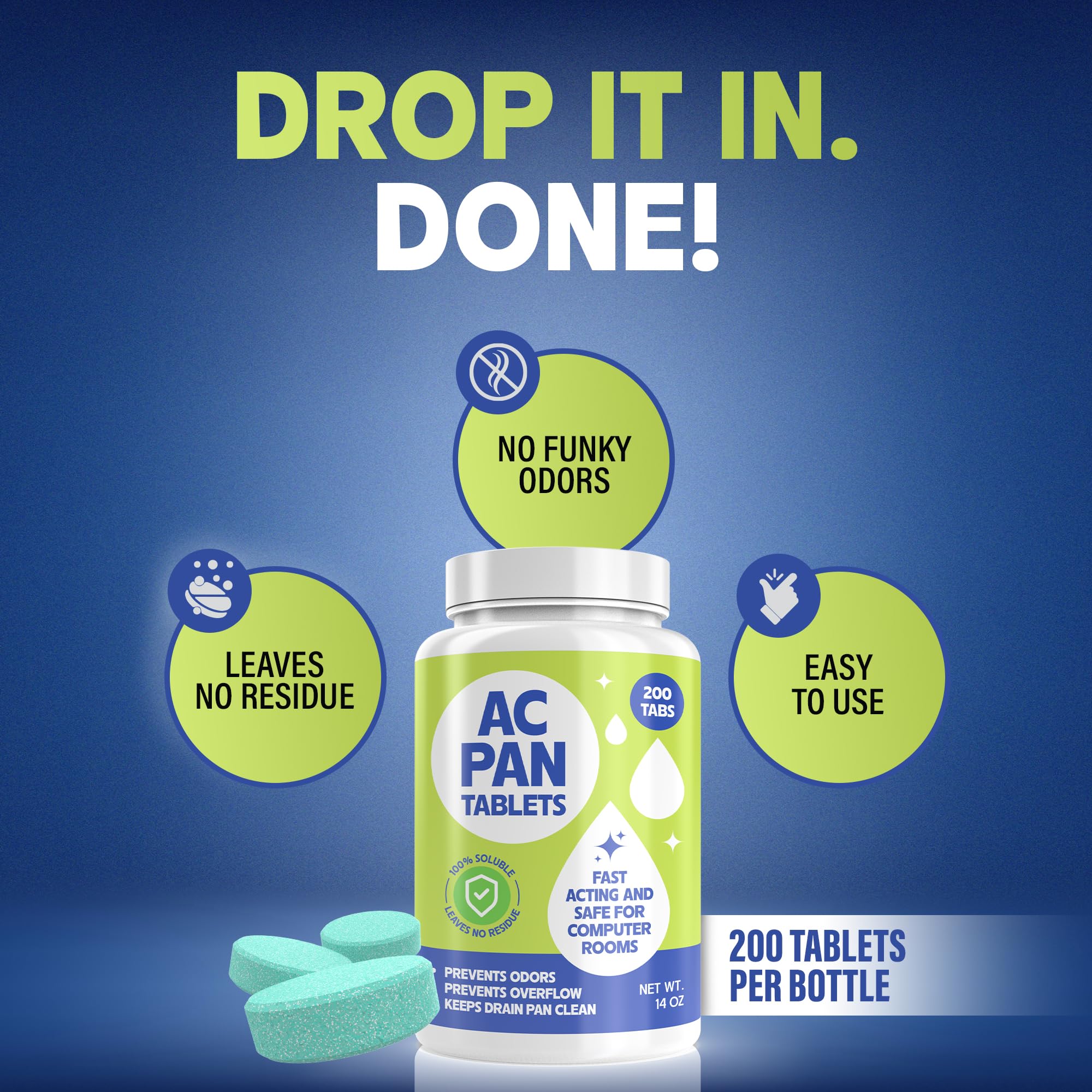 HVAC Drain Line Cleaner- Prevents Odors, Keeps HVAC Drain Pan Clean, Prevents Overflow, No residue | One Tablet Lasts up to 4 Weeks