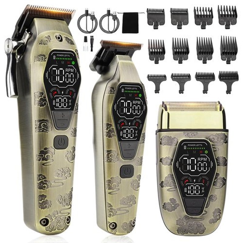 Bomxin Hair Clippers for Men Professiona,3 in 1 T-Blade Barber Clippers and Trimmers Set for Barber kit, Mens Cordless Hair Clippers, Beard Trimmer for Men