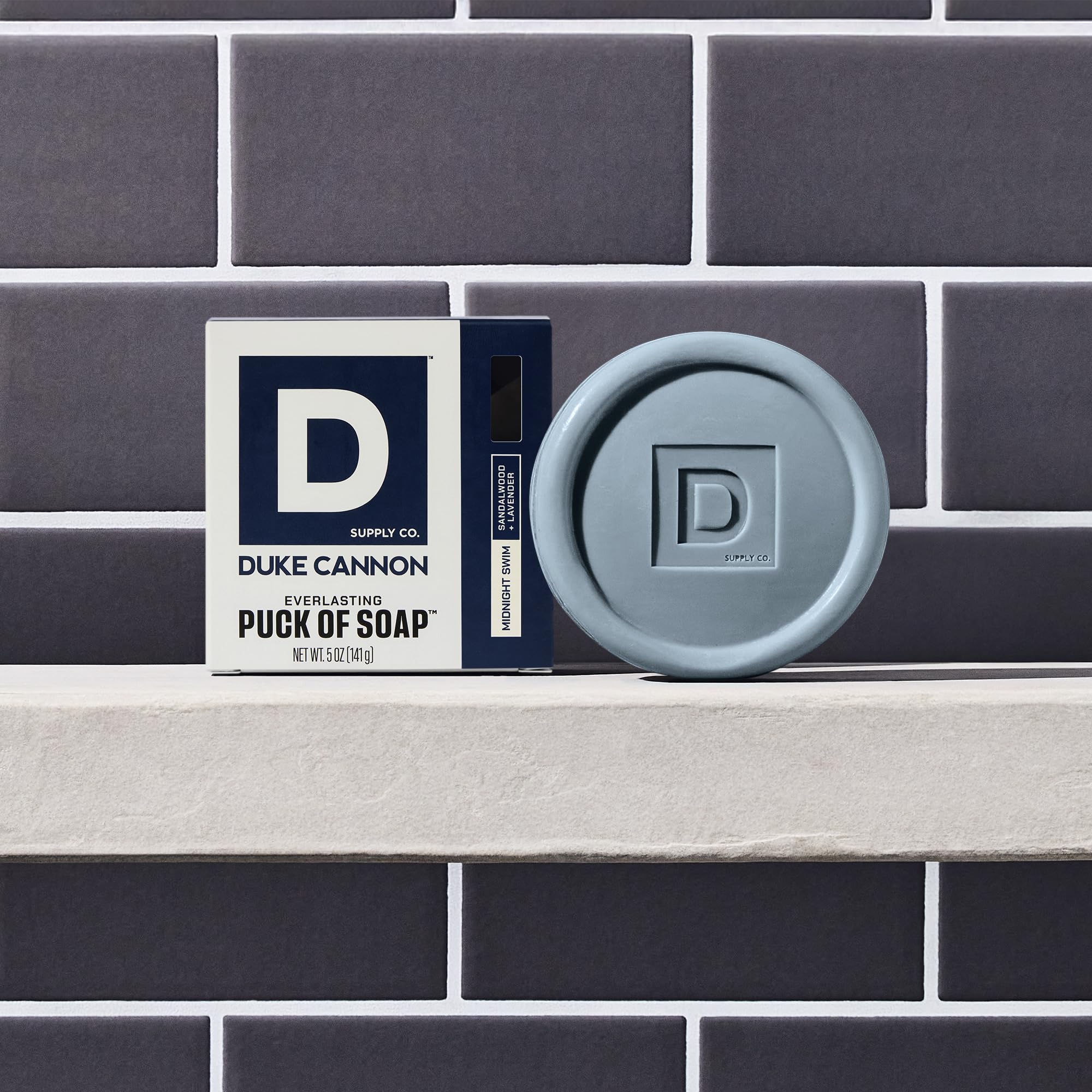 Duke Cannon Supply Co. Bar Soap Puck - Men's Rounded Bar Soap with Masculine Scents - Disc-Shaped Mens Soap - Hydrating & Deep Cleaning - All Skin Types - Midnight Swim, 4 Pack - 5 oz