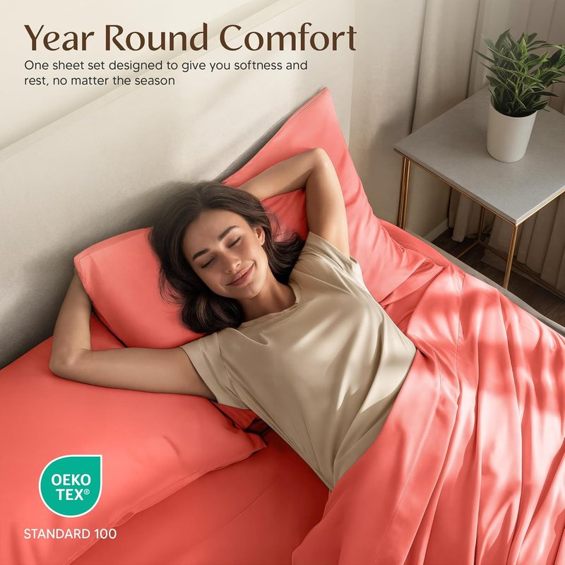 Utopia Bedding California King Sheet Set - Soft, Breathable Microfiber, 4-Piece in Coral | Oeko-Tex Certified