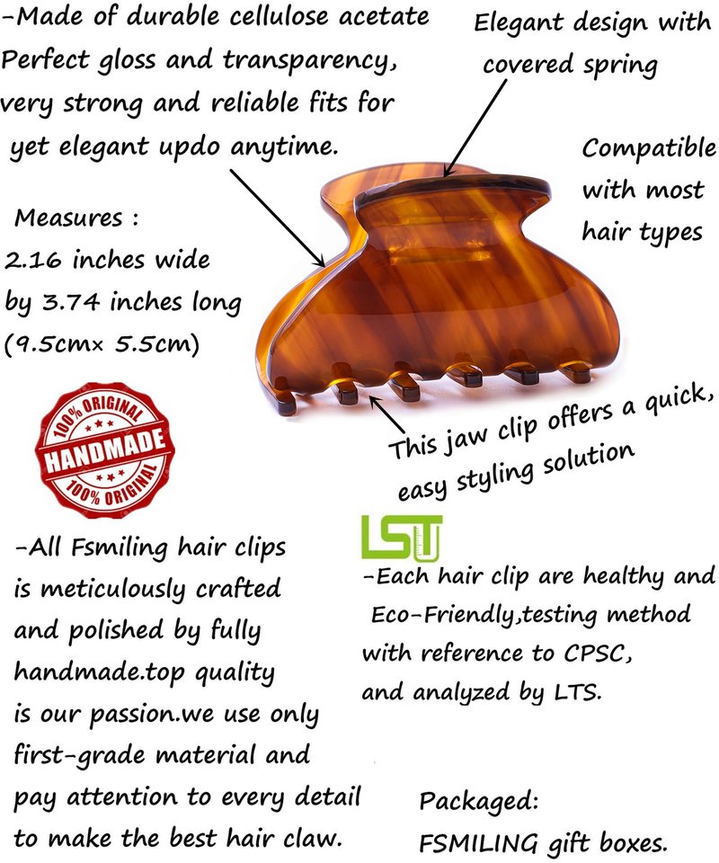 Womens Hair Clips Medium Claw Clips Tortoise Hair Jaw Clips Celluloid Hair Claw Clamps Acetate Hair Clip 3 Pack,Tortoise Shell/Tokyo/Brown