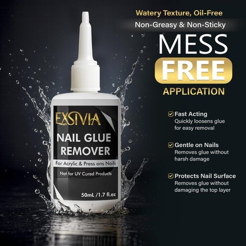 Nail Glue Remover for Press On & Glue On Nails (50mL) Non-Acetone Gentle Low Odor Debonder Serum, Exsivia False Nail Remover for Fake Tips, Fast Removal