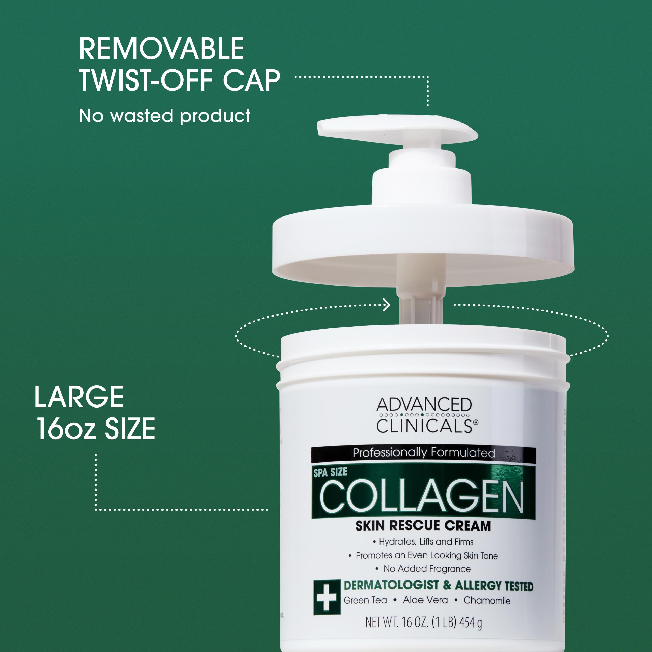 Advanced Clinicals Collagen Cream Body & Face Moisturizer | Dry Skin Rescue Collagen Lotion | Skin Tightening Cream | Firming + Tightening Lotion | Body Skin Care Products, 16 Ounce
