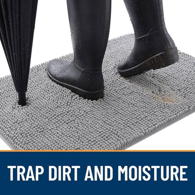 OLANLY Dog Door Mat - Absorbent Non-Slip Washable Chenille Mat for Muddy Paws | 40x32 Light Grey