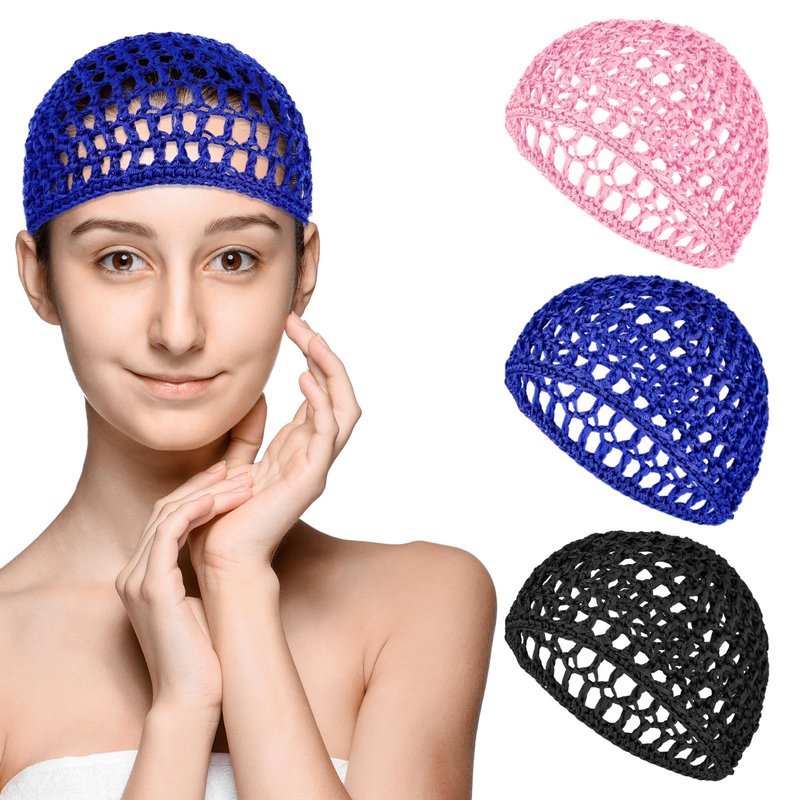 YUXIANLB 3 Pcs Hair Net Cap for Sleeping Breathable Mesh Wrap Elastic Crochet Snood Hair Protection for Night Shower Bath Makeup Ballet Wig Caps Styling Soft Comfortable Sleep Cap Black Hairs Cover