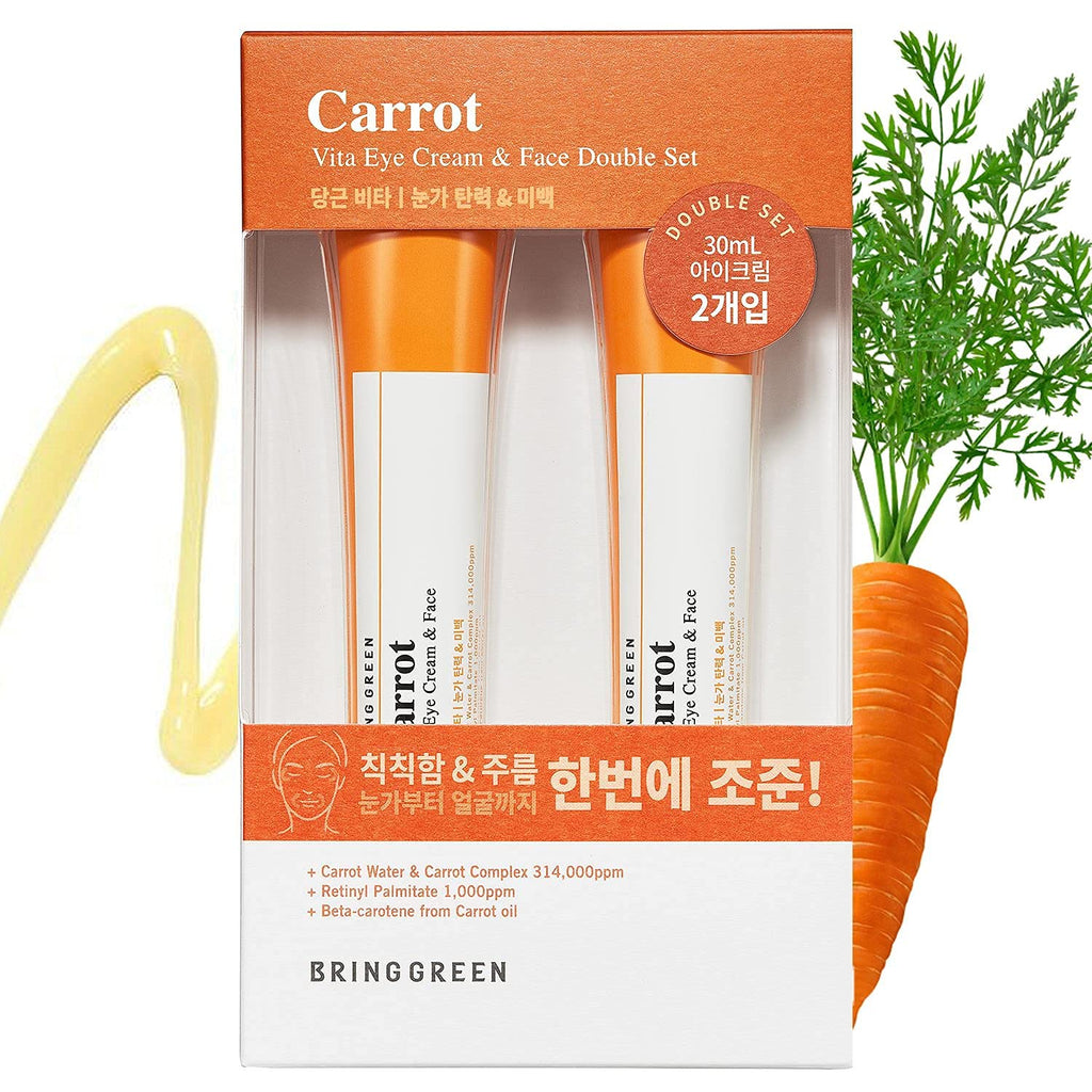 BRING GREEN Carrot Vita Eye Cream & Face Double SET (2 Count) | Anti-Aging, Wrinkles Eyecream with Vitamins C, B, E, Retinol, Beta-Carotene, improve Skin Tone, Dark&Red Spots 1.01 fl.oz. x2, 30ml+30ml