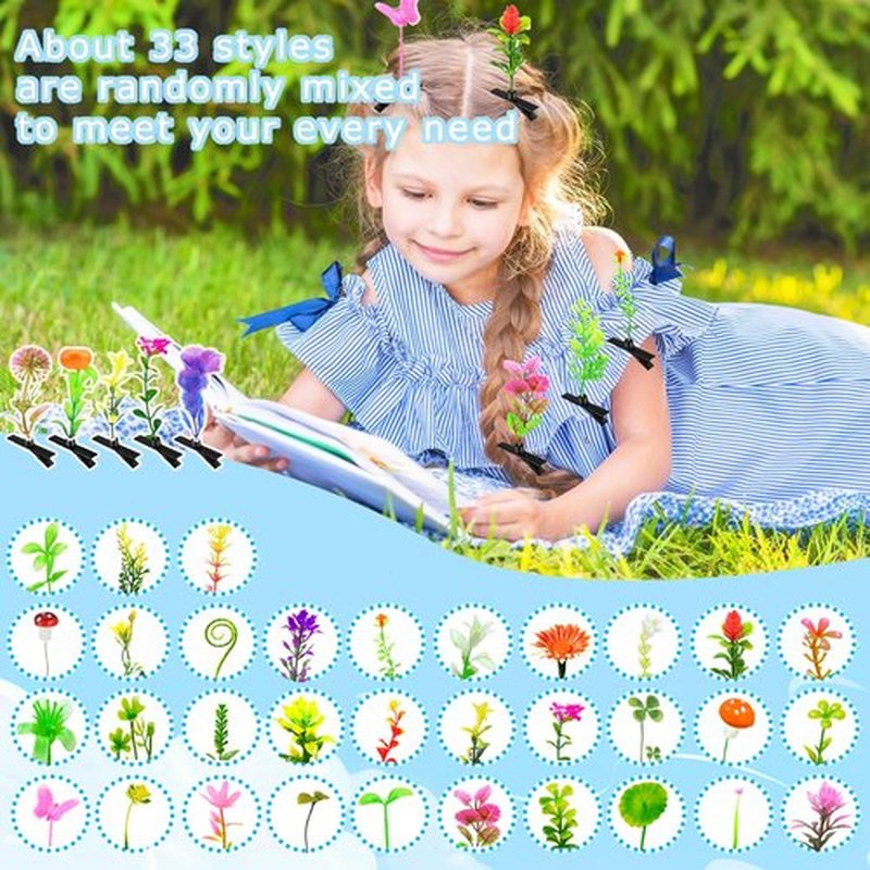 100 Pcs Bean Sprout Hair Clips,Plant Hairpins Funny Mixed Style Headwear Hair Accessories with Hot Glue Sticks for Women Kids Girls Crazy Hair Day School Home Party Decoration