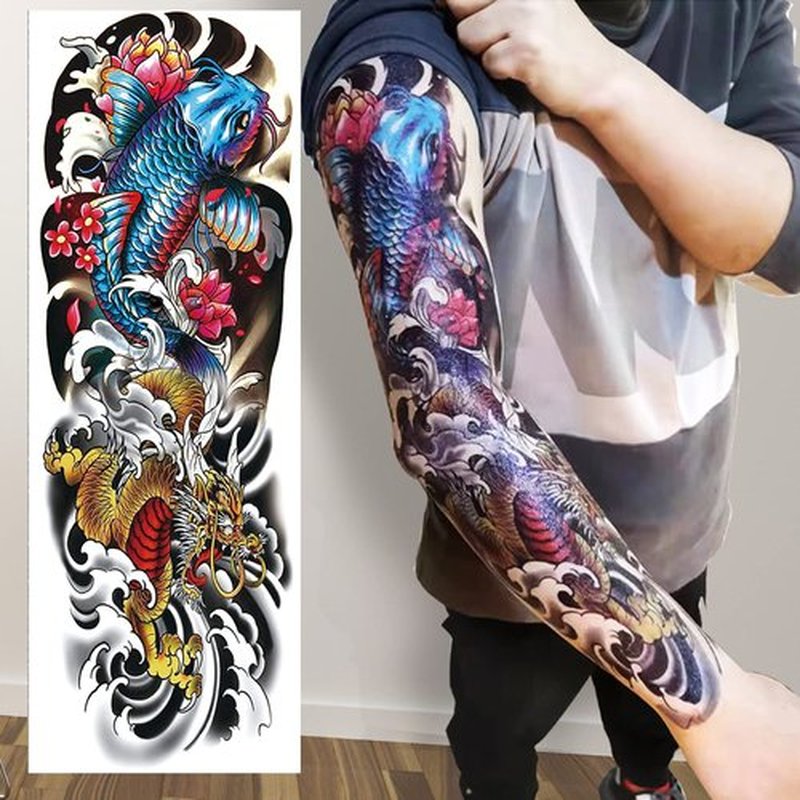 Aresvns Christmas Temporary Sleeve Tattoo for Men and Women (L19“xW7”),Waterproof Japanese Military Fake Tattoos Long lasting,Full Arm Totem Temporary Tattoos for BBQ Pool Beach Party