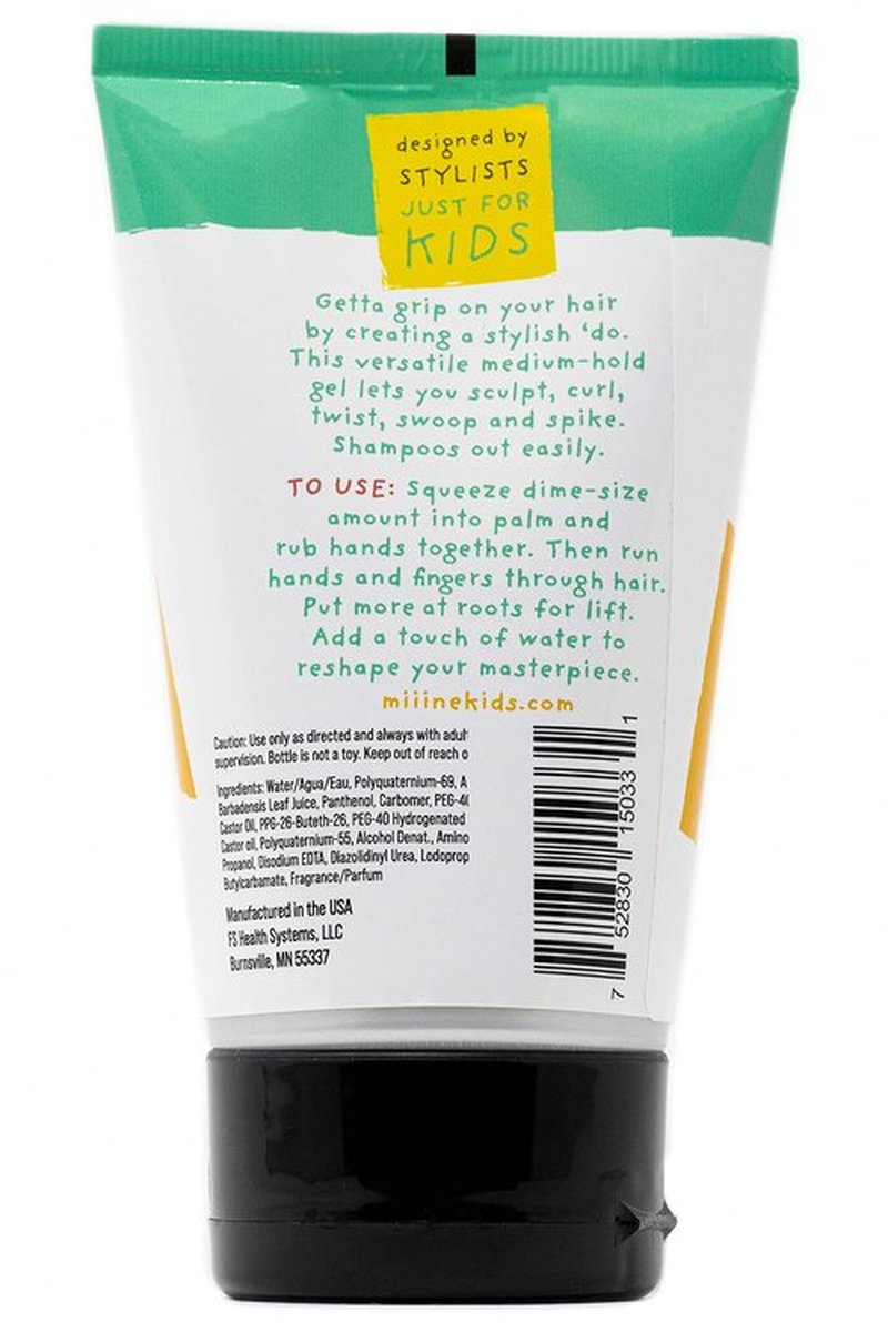 MiiiNE! Getta Grip Scultpty Gel 4oz | Medium-Strong Hold Kids Hair Gel - Styling Gel with Light Smell and No Flaking Cruelty Free Hair Gel for Kids Made in USA