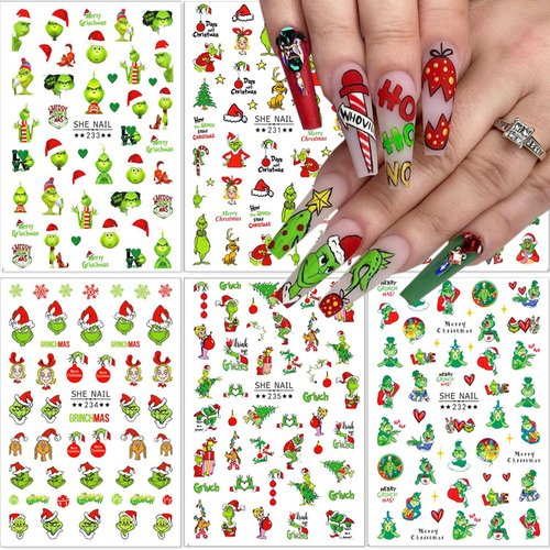Christmas Nail Stickers VGNRAR 3D Christmas Nail Decals Self-Adhesive Cute Cartoon Xmas Nails Design Holiday Nail Art Stickers Winter Nail Supplies for Women DIY Nail Art Charms Decoration 6Sheets