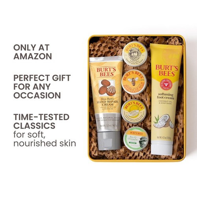 Burt's Bees Classics Gift Set - 6 Essential Products in Giftable Tin | Cuticle Cream, Hand Salve, Lip Balm & More