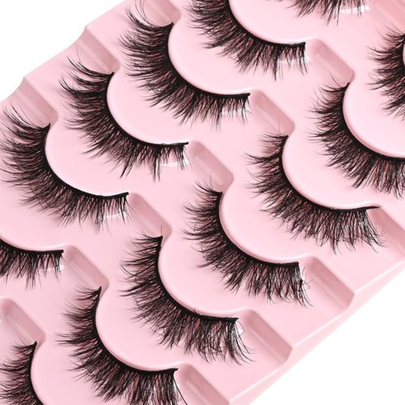 FARRED False Eyelashes Natural Wispy Lashes Short Cat Eye Strip Lash 7 Pairs Thin Band Cateye Fake Eyelash Medium Length Volume Pestañas Set for Hooded Eyes (A16 | 7-14MM)