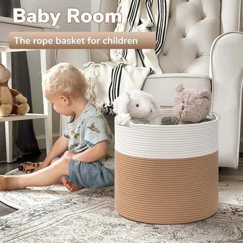 Goodpick Cotton Rope Storage Basket - 15 x 14.2 Inches | Stylish Jute Woven Organizer for Blankets & Toys - White