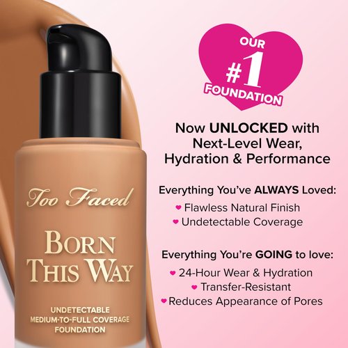 Too Faced Born This Way Natural Finish Longwear Liquid Foundation | Medium-To-Full Coverage | Hydrating + Oil Free, 1.01 fl. oz.