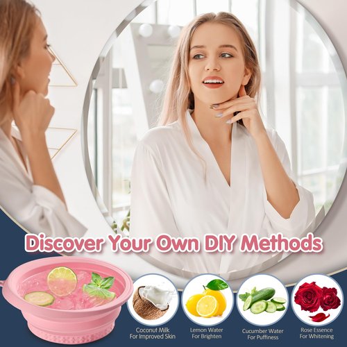 KOOK UDU Silicone Face Ice Bath Bowl bowl with Built-In Icetray,Silicone and Foldable Face Tub,Ice Bath Water Chiller,Skin Tightening and Acne Relief for Home & Travel (Pink)