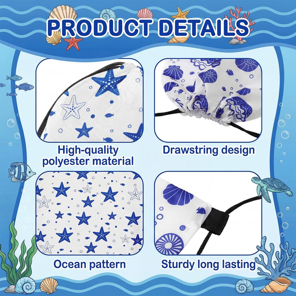 Aliceset 20 Pack Ocean Gift Drawstring Bags Bulk, 12x10 Inch Under The Sea Goodie Gift Backpack, Reusable Summer Beach Sacks for Nautical Birthday Travel Party Favors Supplies