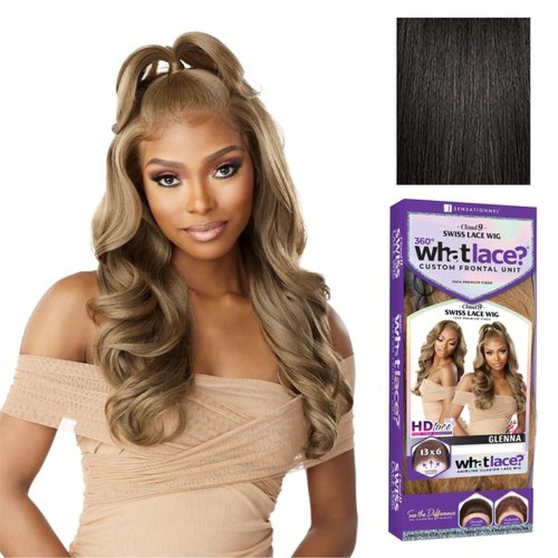 Sensationnel What Lace 13X6 Wigs - Glenna Lacefrontal Hand Tied Glueless Synthetic With Natural Density Preplucked Hairline (1B OFFBLACK)