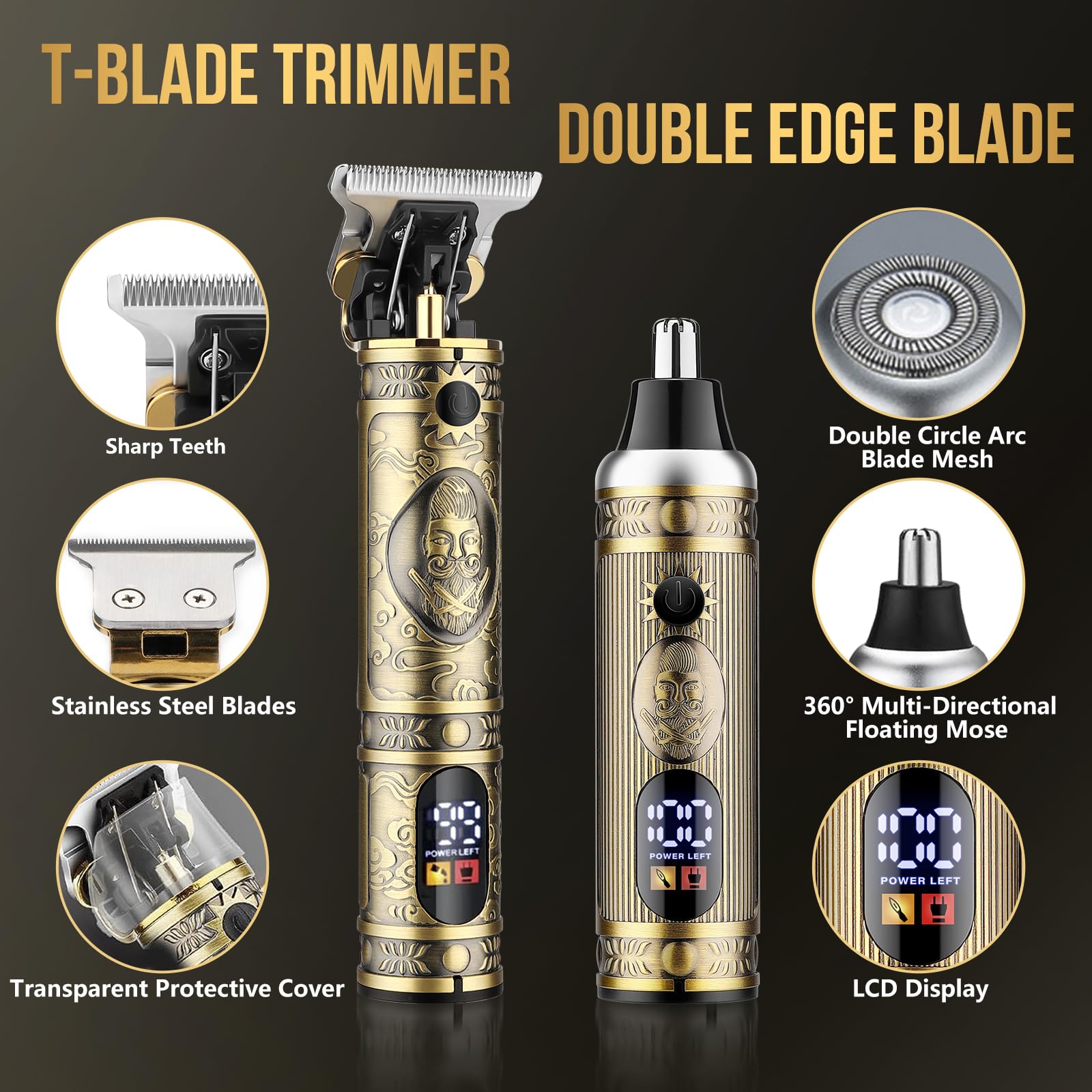 Nose Hair Beard Trimmer for Men, Cordless Professional Hair Clippers and Trimmers Set, Men's Shavers Foil Electric Razors Haircut Grooming Kit, Rechargeable Barber Clippers Set with LCD Display