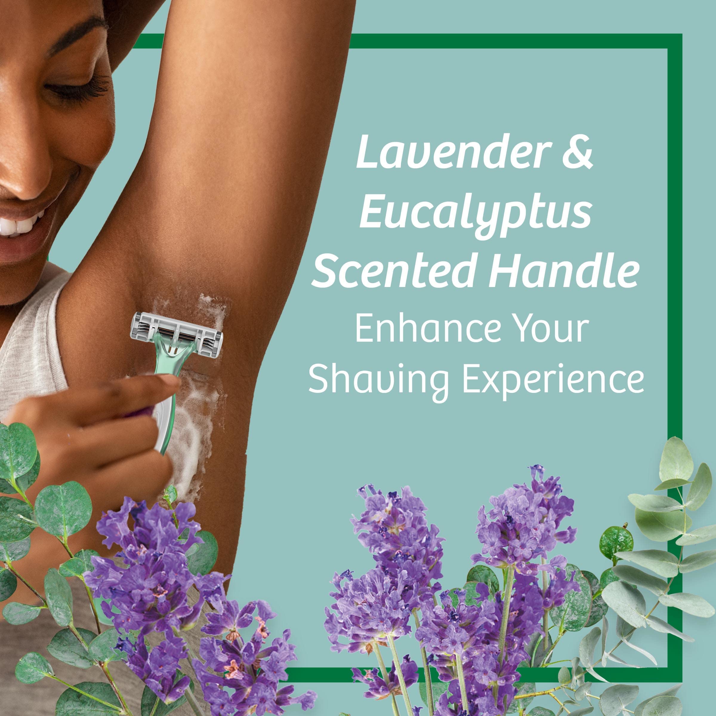 BIC Soleil Escape Scented Women's Disposable Razors, 3 Blades, Comfortable Shave, Lavender & Eucalyptus Scented Handle Shaving Razors for Women, 4 Count (Pack of 2)