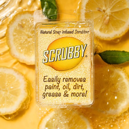 Scrubby Soap - Lemon (2-Pack) - Lemon Citrus Scented Natural Soap Infused Scrubber - Cleaning Sponge for Paintbrushes, Gardening, Kitchen - Multipurpose Soap