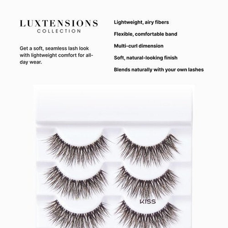 KISS Lash Couture LuXtensions Collection False Eyelashes, Flat Lash Technology, Super Slim Lash Band, Real Lash Extension Fibers, Reusable, Style ‘Russian Volume', 16mm, 1 Pair Strip Lashes