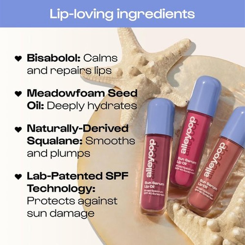 Alleyoop Sun Serum Lip Oil SPF 40 - Hydrating Tinted Lip Oil for Cracked Lips | Vegan & Travel-Friendly, Whirlwind