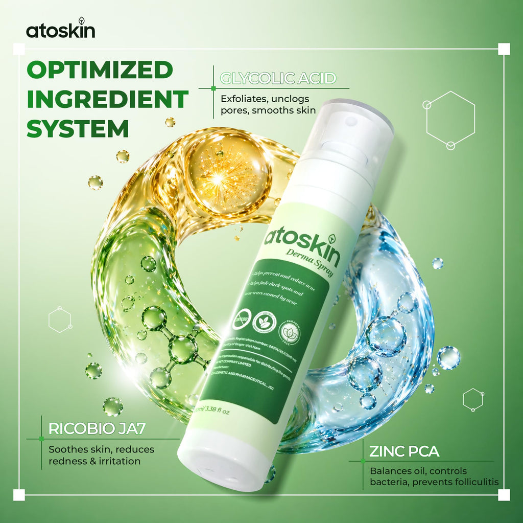 Atoskin Advanced Folliculitis & Back Acne Treatment Spray with 1.5% Glycolic Acid & 1% Zinc PCA - Reduces Redness & Keratosis Pilaris (3.4 oz)