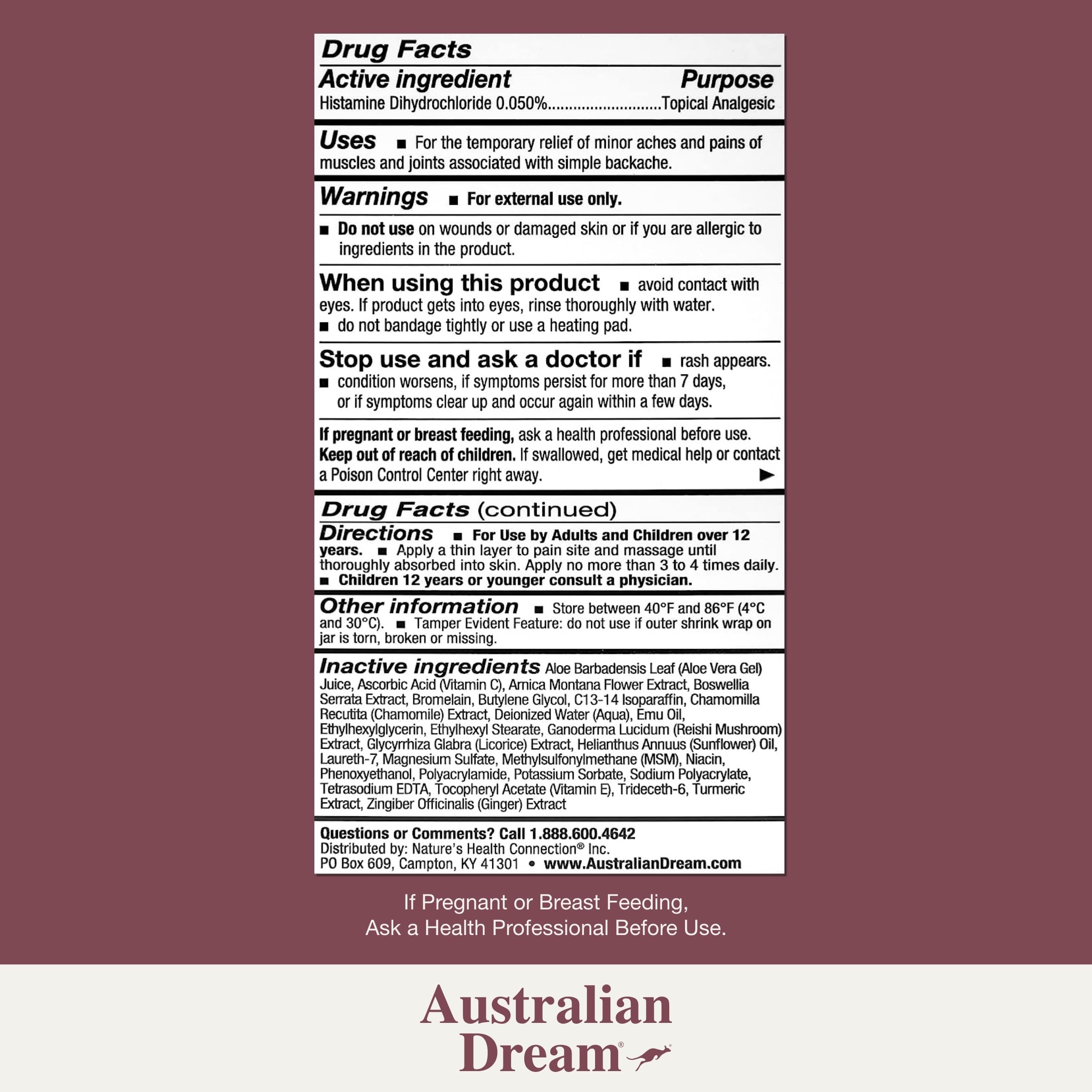 Australian Dream Back Pain Cream - Soothing, Non-Greasy Muscle Pain Relief Cream - Good for Neck, Back, Body, or Muscle Aches - 9 oz Jar