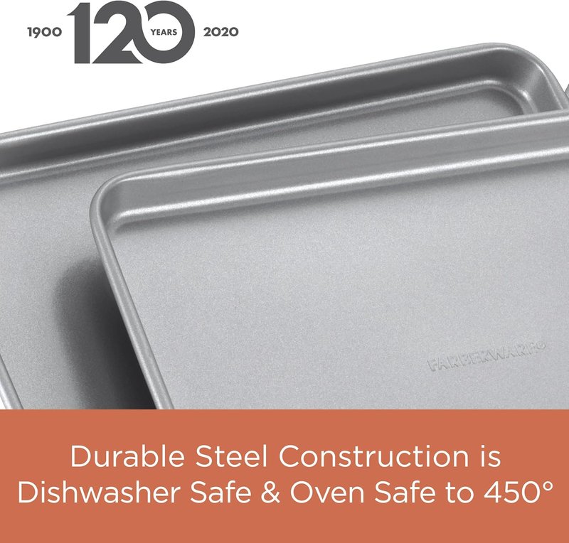 Farberware Nonstick Toaster Oven Pan Set - 4-Piece Baking Set in Gray for Effortless Cooking