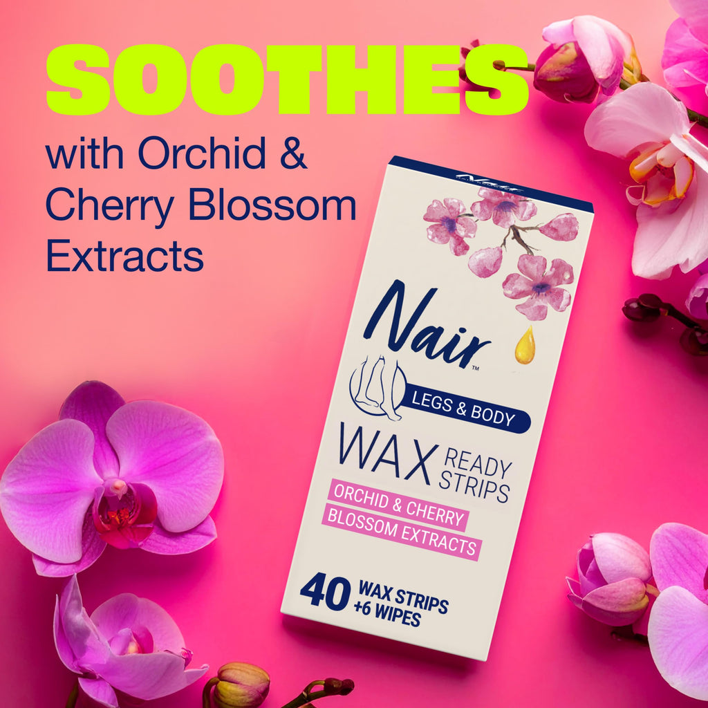 Nair Hair Remover Wax Ready Strips for Legs & Body, No Mess Waxing Kit for Hair Removal, 6-pack Wax Strips, 40ct Each Wax Kit