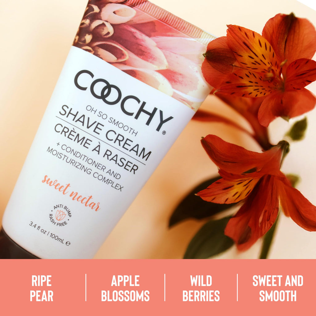 Coochy Shave Cream - Moisturizing Shave Lotion - Gentle Intimate Shaving Cream - For Bikini Area, Underarms, Legs & More - Rash-Free, Hydrating Formula - Sweet Nectar, 3.4 oz