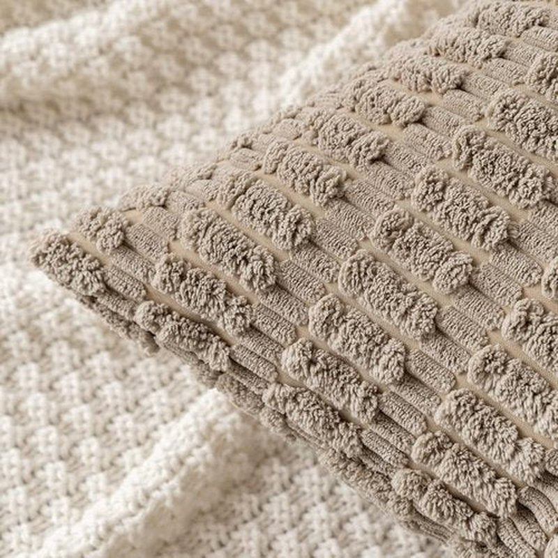 MIULEE Euro Sham Pillow Covers - Soft Corduroy Boho Striped Design | 26x26 Inch Light Brown for Modern Home Decor