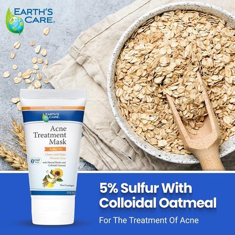 Earth's Care Acne Treatment Mask - 5% Sulfur Formula for Cystic Acne - 2.5 OZ Tube for Face Pimples & Blackheads