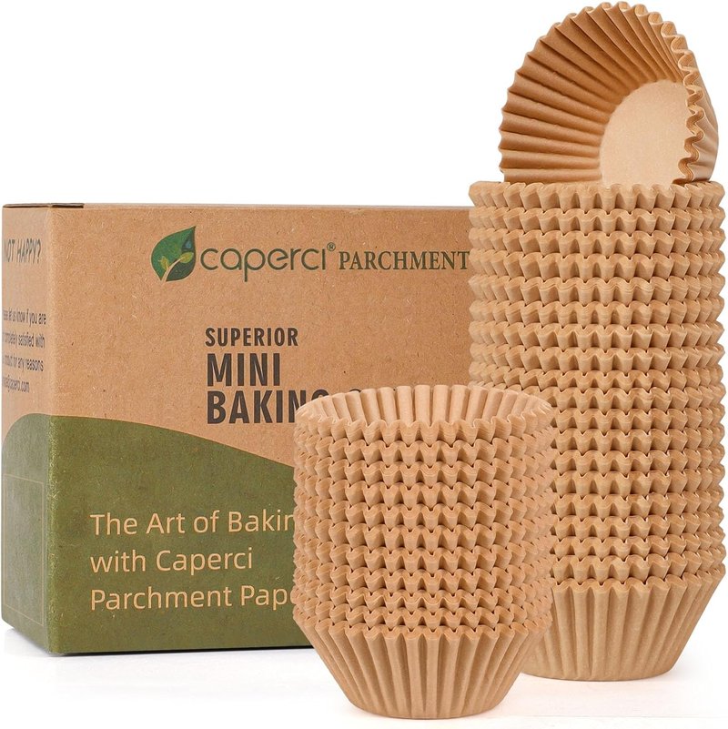 Caperci Mini Cupcake Liners - 400 Pcs Natural Paper Muffin Liners, Non-Stick & Grease-Proof