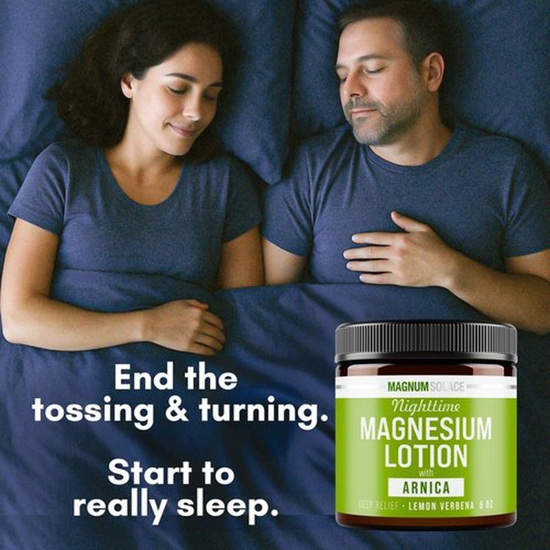 Magnum Solace Nighttime Magnesium Lotion with Arnica – Soothing Relief & Relaxation, Highly Concentrated Magnesium for Muscles & Joints – Apply to Legs or Feet Before Bed – Skin-Friendly