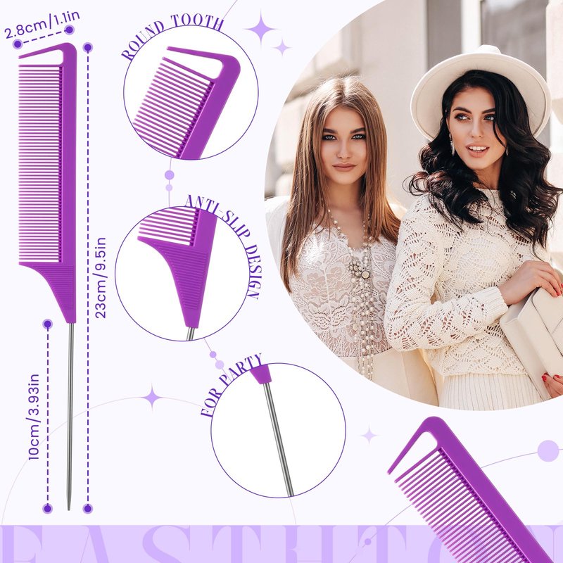 Youyole 90 pcs Hair Styling Set:30 Teasing Brushes, 30 Rat Tail Combs, 30 Edge Brushes for Women, Babies, and Kids(Purple)