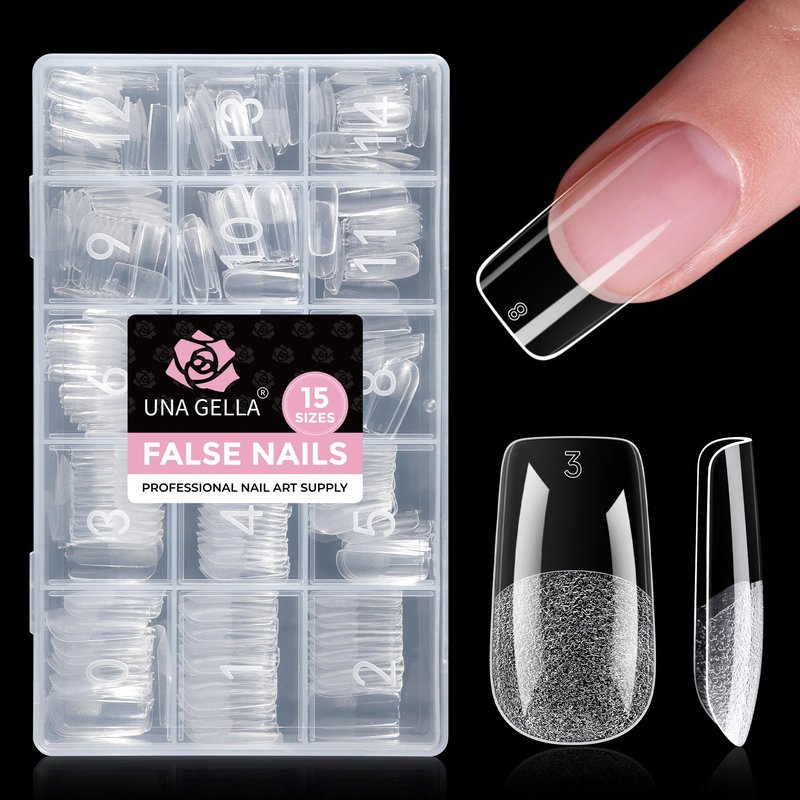 UNA GELLA Square Gel Nail Tips 15 Sizes Medium Square Press on Nails Pre Etched 300pcs Soft Gel Fake Nails Full Cover For Nail Extension Home DIY Nail Salon for Women
