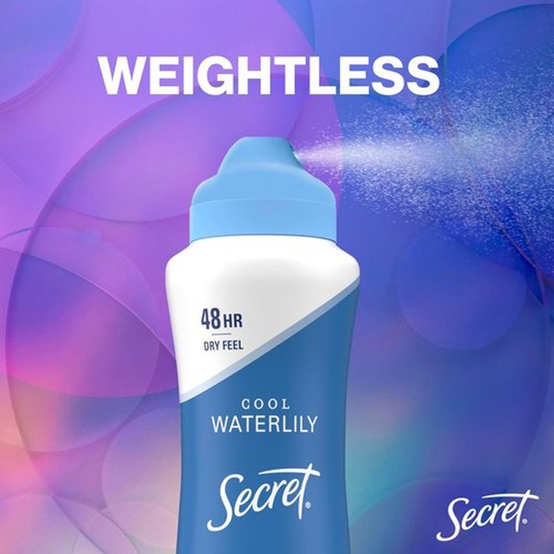 Secret Dry Spray Antiperspirant Deodorant - 48HR Weightless Sweat & Odor Protection | Waterlily & Argan Oil, 4.1 oz (Pack of 3)