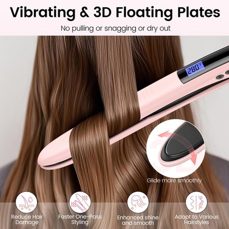 Brightup 2-in-1 Hair Straightener & Curler with 1" Vibrating Plates, Tourmaline Ceramic for Less Frizz & Shiny Smooth Hair, 20S Fast Heating, 10 Temp Settings & Auto Shut Off, Dual Voltage