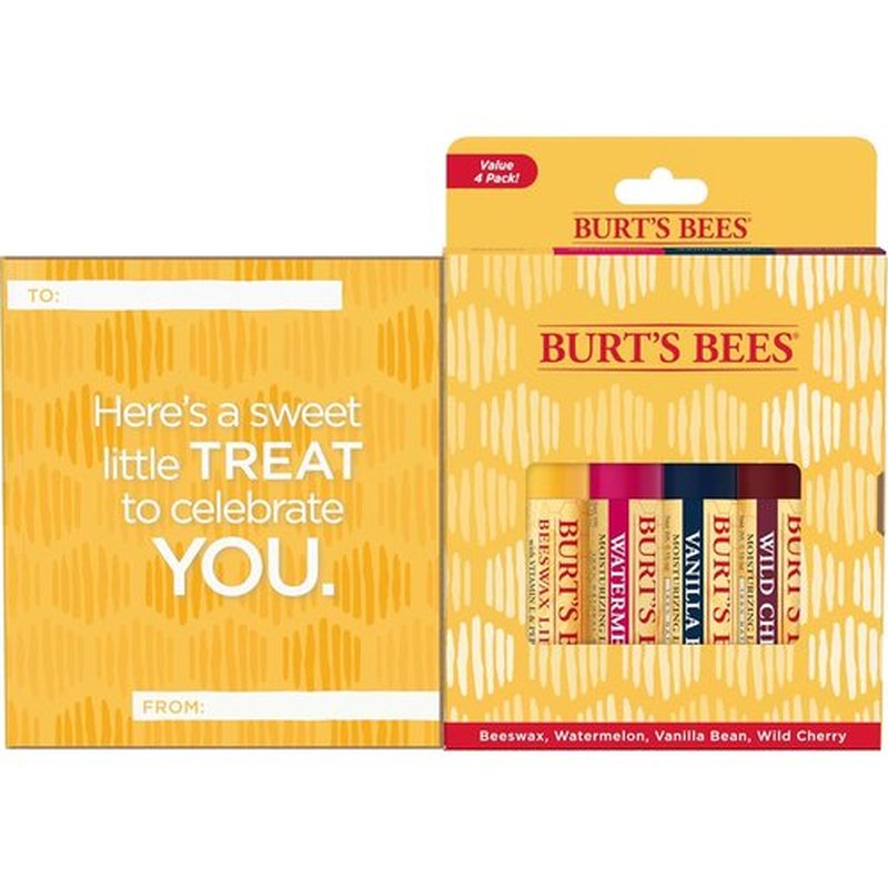 Burt's Bees Lip Balm Pack - Natural Beeswax Treatment with Wild Cherry, Watermelon & Vanilla Bean | 4 Tubes, 0.15 oz Each