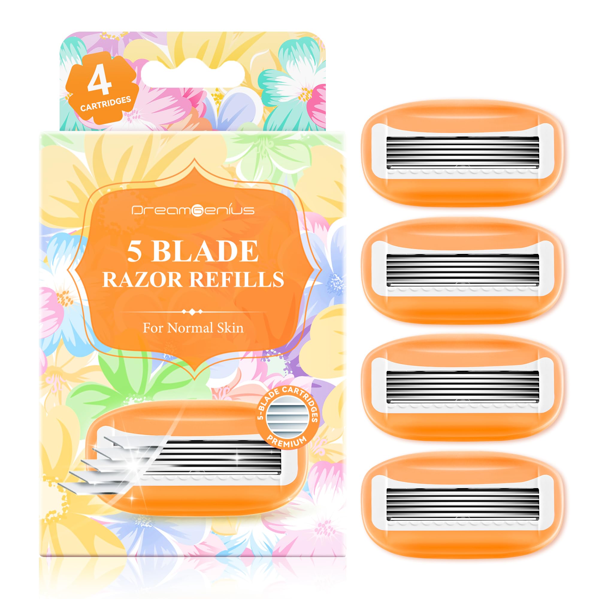 DreamGenius Women’s Razor Blades Refills Include 4 Cartridges, Orange
