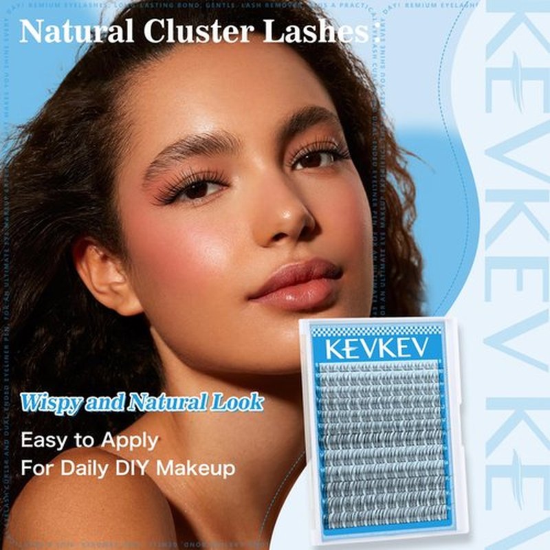 KEVKEV Wispy Lash Clusters Ultra-Thin Band Natural Eyelash Clusters 8-16mm Soft Cluster Eyelash Extensions Mix Length Ultra-Light Natural Look Natural Lash Clusters DIY Lash At Home(Wispy03)