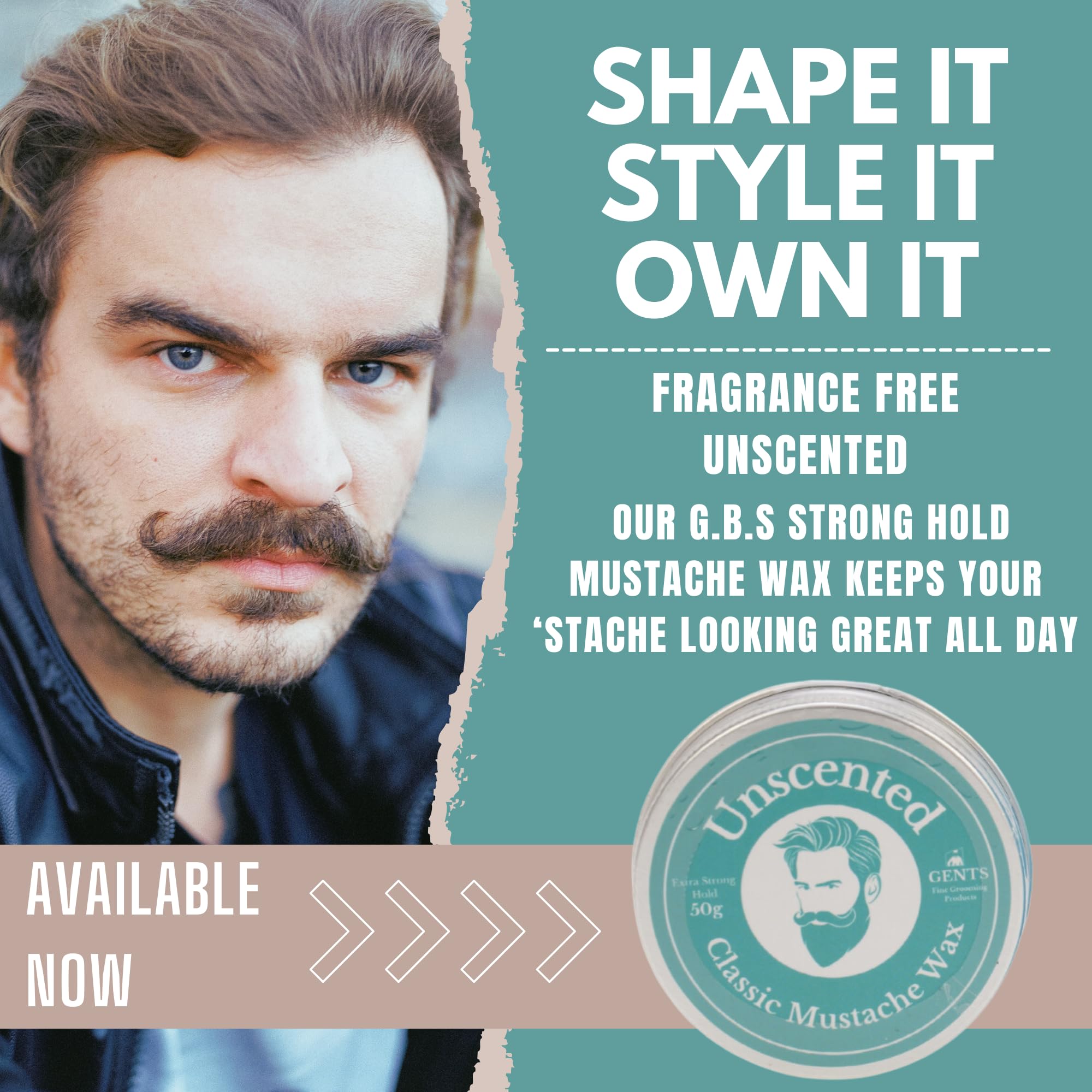 G.B.S GENTS Unscented Mustache Wax Grooming Kit – Extra Strong Hold Wax Tin, 5” Tortoise Shell Cellulose Acetate Comb & Mini Mustache Beard Pocket Comb – Handmade Anti-Static Styling Set for Men