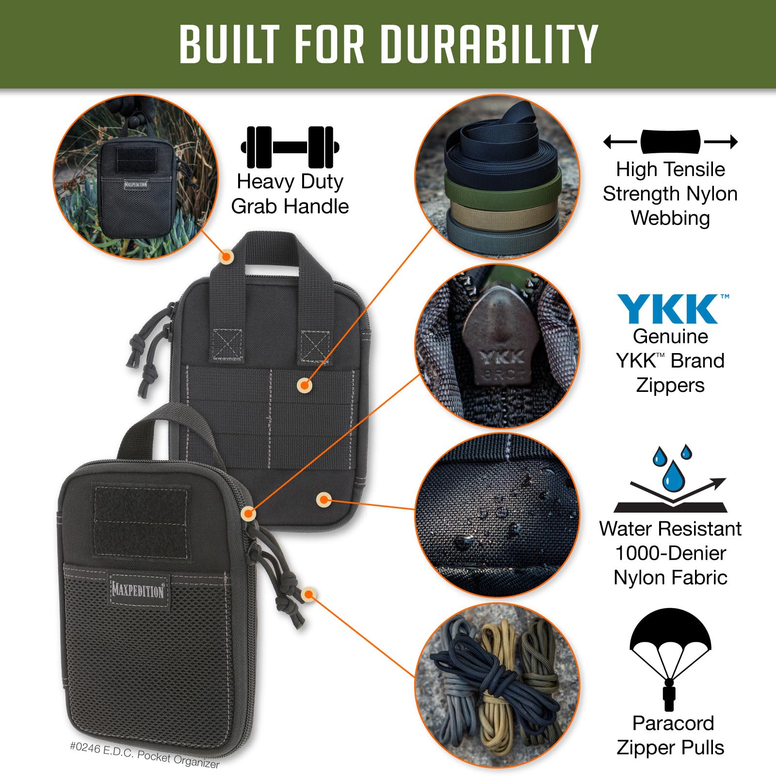 Maxpedition E.D.C. Pocket Organizer,Nylon (Black) 6"x1"x8"