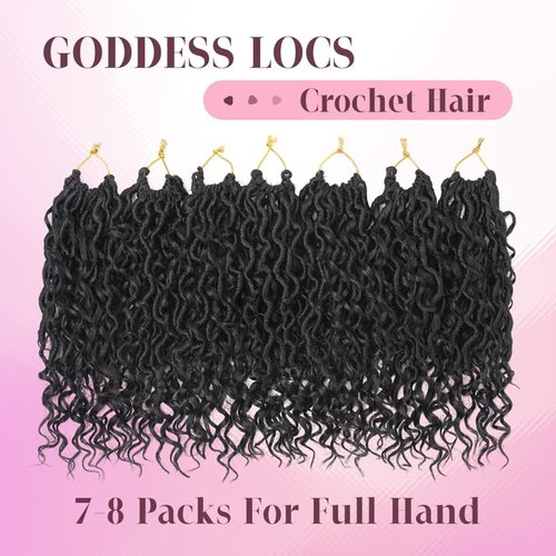 Short Goddess Locs Crochet Hair 10 Inch River Locs Boho Hippie Wavy Crochet With Curly Hair In Middle And Ends Braids Hair Extensions (7Packs,10 inch, 1B)