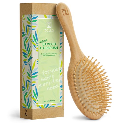 Bamboo Bristle Hair Brush for Women, Men, Kids; Dry and Wet Detangling Hair Brush Gently Enhances Shine, Smooths Frizz and Prevents Breakage in Fine and Straight, Thick and Curly Hair (oval)