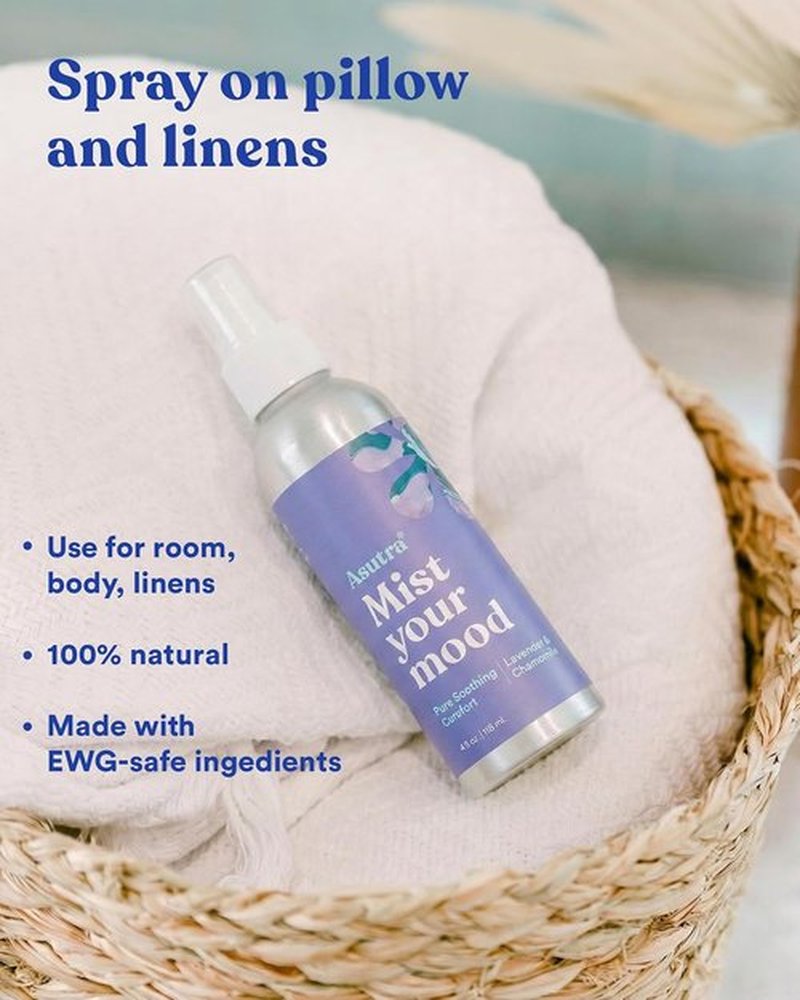 ASUTRA Aromatherapy Pillow Spray - Lavender & Chamomile Essential Oil Mist, 4 fl oz Aluminum Bottle | Refresh Face, Body, Rooms & Fabrics