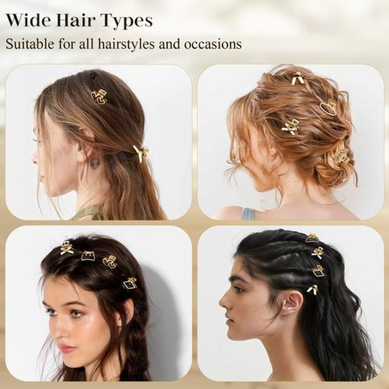 CWJCYTNSN Small Metal Hair Clips, Gold Mini Hair Claw Clips for Thin Thick Hair, Cute Tiny Hair Clips, Strong Hold NonSlip Flower Hair Jaw Clamps for Women Girls
