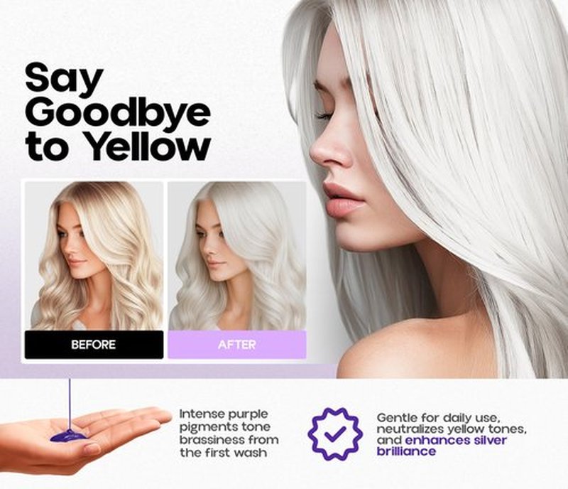 ROOTTINA Silver Shine Sulfate Free Brass Toning Purple Shampoo and Conditioner Set for Gray, Blonde & White Hair – Neutralizes Brass, Enhances Shine, Supports Cool Tone, Made in USA, 16 fl oz